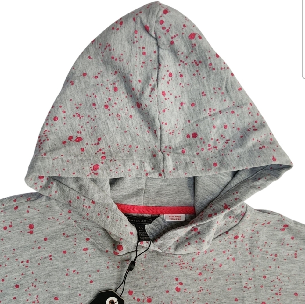 NWT Girls Crop Tops -Hoodie Gray Pink Speckled Size L Oversized Coupe Collection - Picture 3 of 9